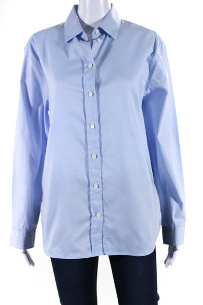 Hinson Wu Womens Halsey Stripe Long Sleeve Button Up Top Blouse Light Blue Small