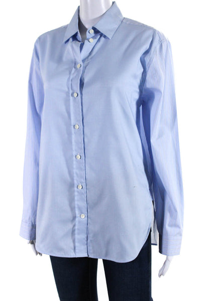Hinson Wu Womens Halsey Stripe Long Sleeve Button Up Top Blouse Light Blue Small
