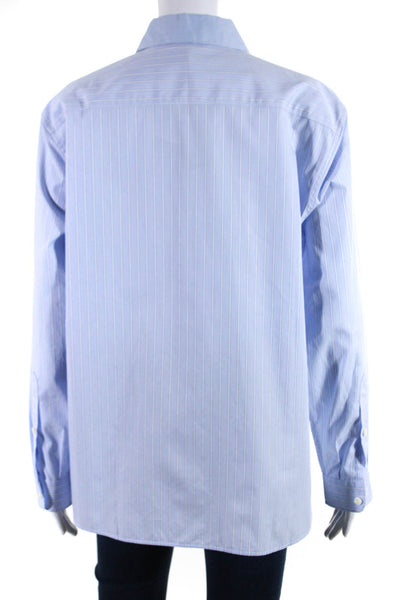 Hinson Wu Womens Halsey Stripe Long Sleeve Button Up Top Blouse Light Blue Small