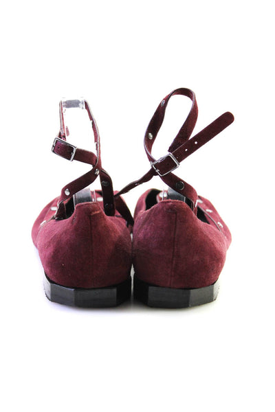 Rebecca Minkoff Women's Pointed Toe Studs Suede Ballet Shoes Burgundy Size 9