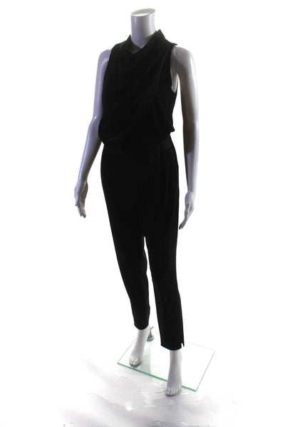 HALSTON Womens Draped Satin Jumpsuit Black Size 6 12719051