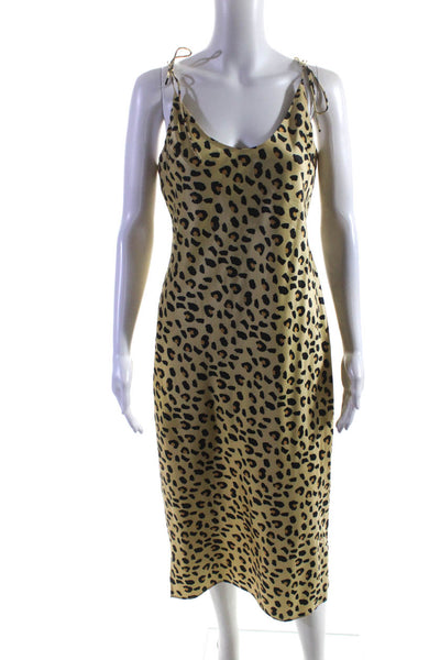 Mestiza Womens Spaghetti Strap Satin Leopard Slip Dress Brown Size Medium