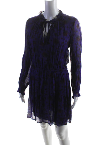 Ba&Sh Womens Long Sleeve V Neck Abstract Chiffon Shift Dress Purple Size 8