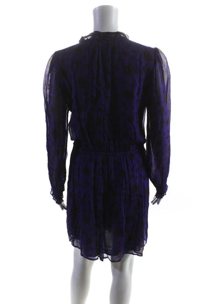 Ba&Sh Womens Long Sleeve V Neck Abstract Chiffon Shift Dress Purple Size 8