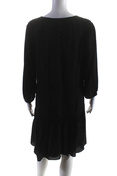 Rebecca Taylor Womens 3/4 Sleeve V Neck Drawstring Silk Shift Dress Black Size 4