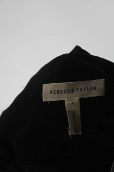 Rebecca Taylor Womens 3/4 Sleeve V Neck Drawstring Silk Shift Dress Black Size 4