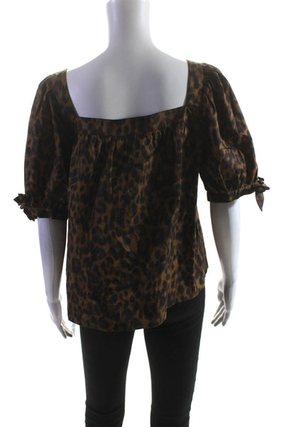 Rebecca Minkoff Womens Short Sleeve Square Neck Leopard Shirt Brown Size Small