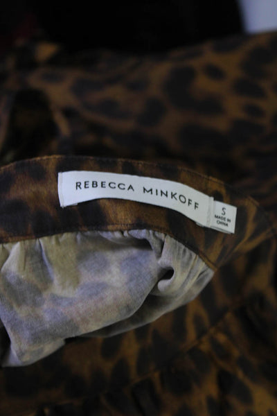 Rebecca Minkoff Womens Short Sleeve Square Neck Leopard Shirt Brown Size Small