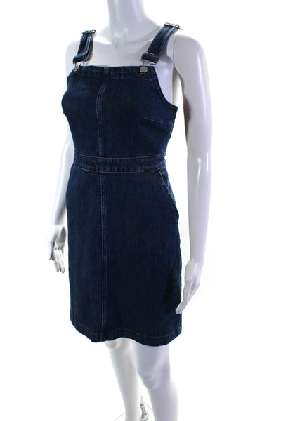 Madewell Women's Square Nek Pockets Medium Wash Denim Mini Dress Size 2