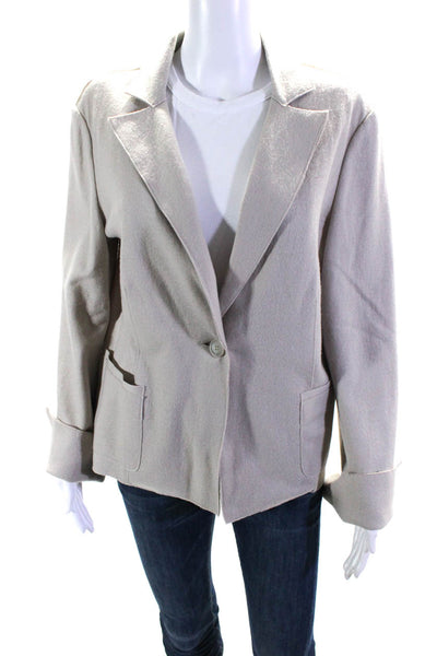 Kal Rieman Womens Beige Wool One Button Long Sleeve Blazer Jacket Size L