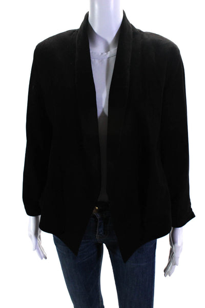 Silvia Y Mario Womens Black Suede Open Front Long Sleeve Blazer Size L