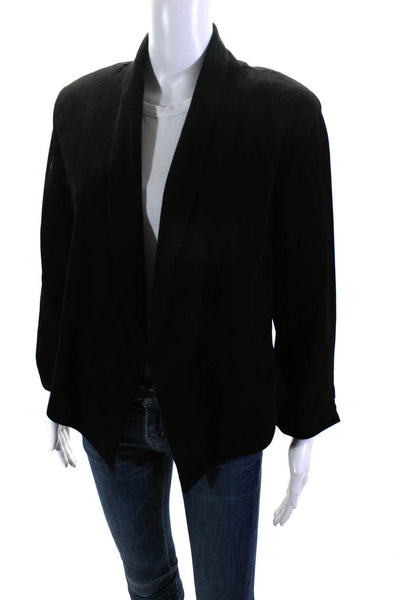 Silvia Y Mario Womens Black Suede Open Front Long Sleeve Blazer Size L