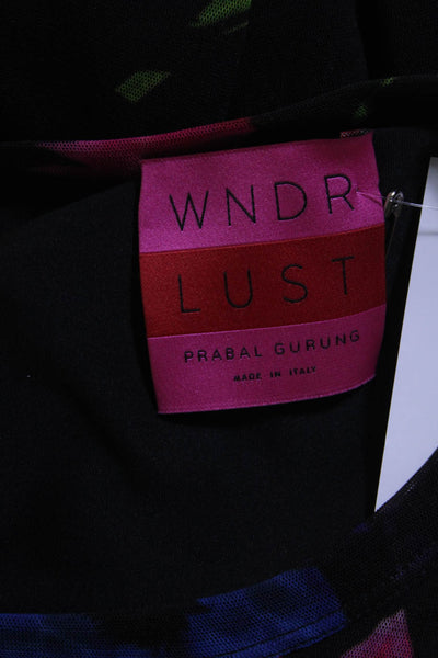 WNDR LUST Prabal Gurung Womens Crew Neck Sequin Floral Mesh Dress Black Small