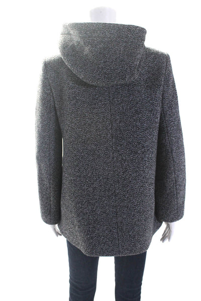 Sandro Womens Wool Leather Trim Toggle Closure Hooded Jacket Coat Black Size 36