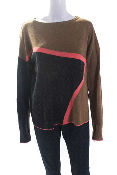 Alysi Womens Color Block Pullover Sweater Brown Grey Cotton Size Small