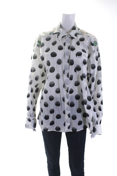 Essentiel Antwerp Womens Polka Dot Button Down Shirt White Black Size EUR 38