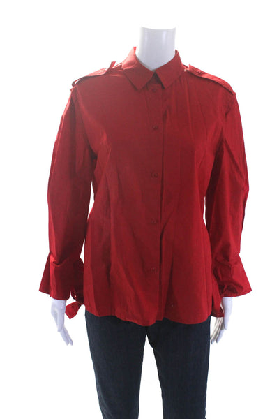 Maje Womens Long Bow Sleeves Button Down Shirt Red Cotton Size 1