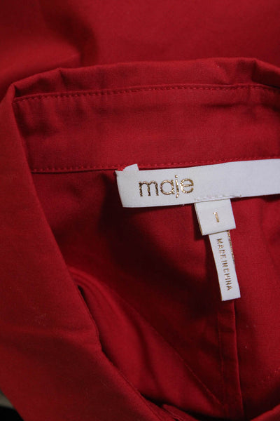 Maje Womens Long Bow Sleeves Button Down Shirt Red Cotton Size 1