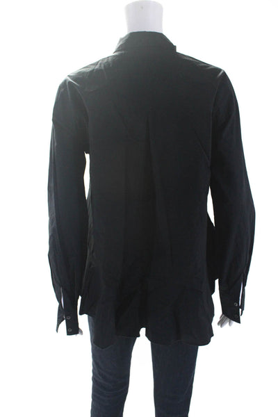 Ottod Ame Womens Half Button Down Long Sleeves Shirt Black Cotton Size 4