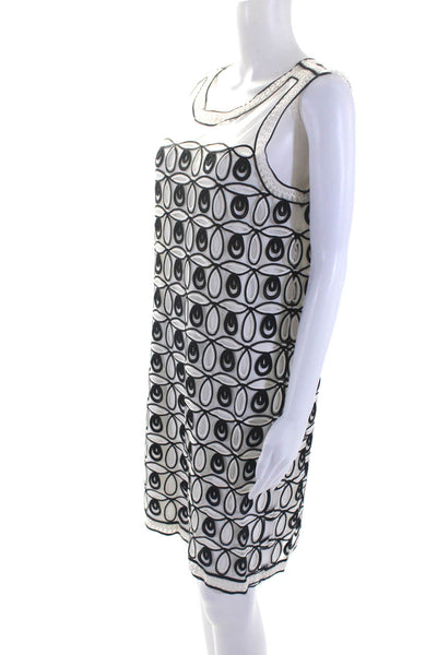 Belle Badgley Mischka Womens Embroidered Shift Dress White Black Size 12