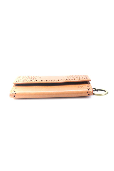 Lauren Ralph Lauren Womens Leather Eyelet Mini Wallet Key Chain Brown