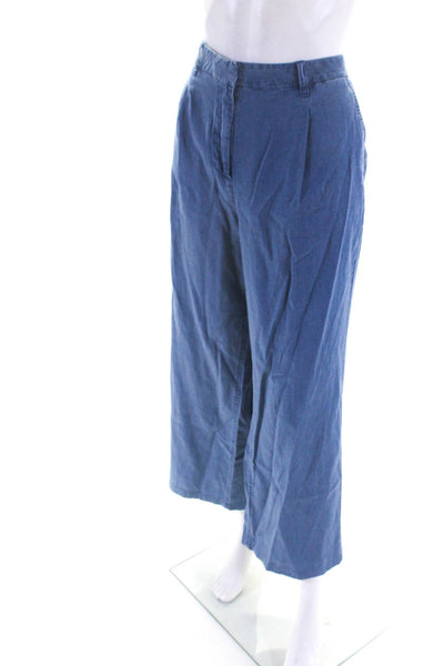 J Crew Womens Denim Mid-Rise Wide Leg Casual Zip Up Trousers Pants Blue Size 12