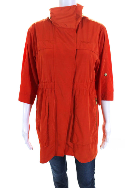 Ali Ra Womens Front Zip 3/4 Sleeve Mock Neck Light Jacket Orange Size 4