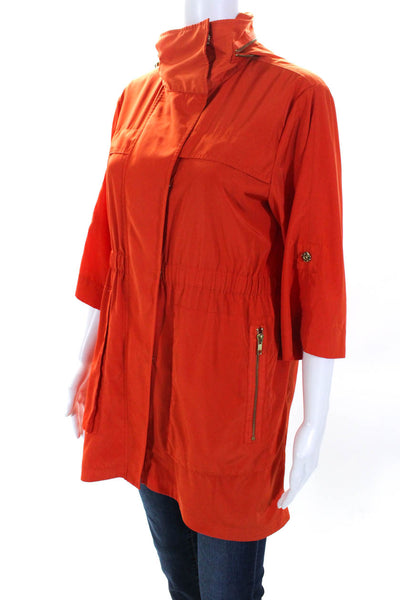 Ali Ra Womens Front Zip 3/4 Sleeve Mock Neck Light Jacket Orange Size 4