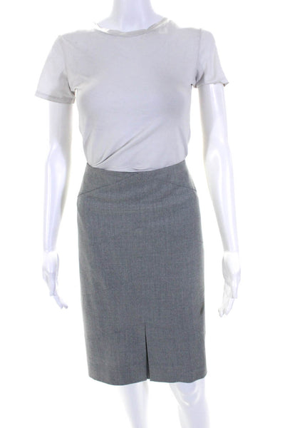 Carolina Herrera Womens Wool High Rise Knee Length Pencil Skirt Gray Size 16