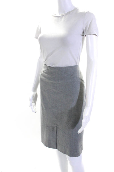 Carolina Herrera Womens Wool High Rise Knee Length Pencil Skirt Gray Size 16