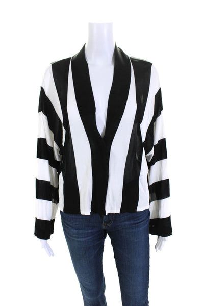 Pier Antonio Gaspari Womens One Button Stripe Cardigan Sweater White Black IT 44