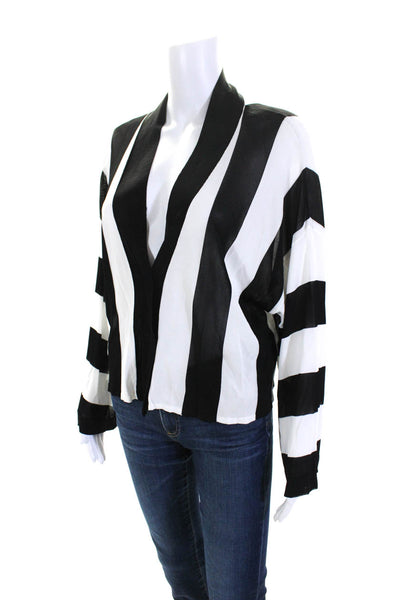 Pier Antonio Gaspari Womens One Button Stripe Cardigan Sweater White Black IT 44