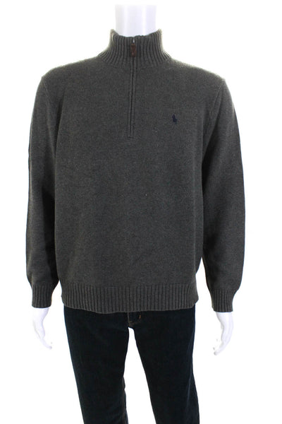 Polo Ralph Lauren Mens Quarter Zip Mock Neck Sweater Gray Cotton Size Medium