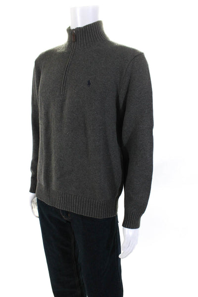 Polo Ralph Lauren Mens Quarter Zip Mock Neck Sweater Gray Cotton Size Medium