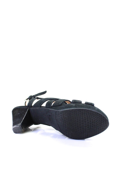 Stuart Weitzman Women's Suede Strappy Cone Heel Peep Toe Heels Black Size 8