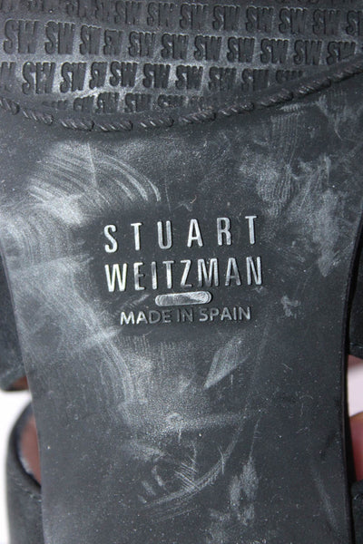 Stuart Weitzman Women's Suede Strappy Cone Heel Peep Toe Heels Black Size 8
