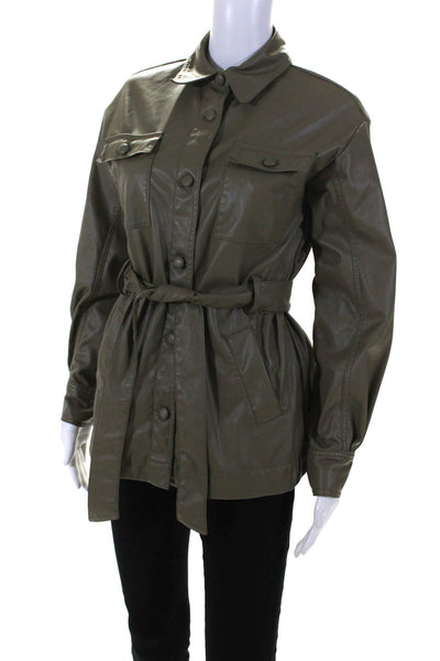 Love, Whit by Whitney Port Womens Olive Faux Leather Jacket Green Size 0 1419965