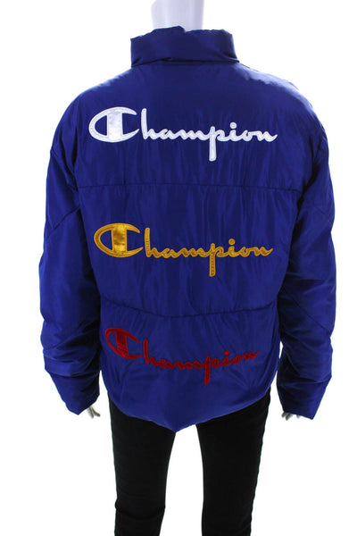 Champion Womens Blue Script Logo Puffer Jacket Blue Size 6 13199942