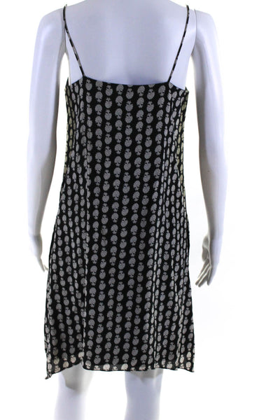 Madewell Womens Black Silk Printed V-Neck Sleeveless Lined A-Line Dress Size S