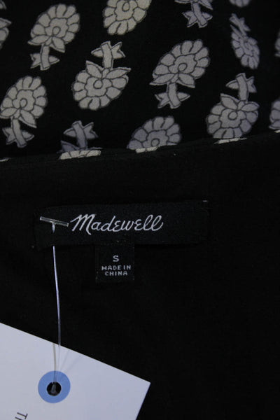 Madewell Womens Black Silk Printed V-Neck Sleeveless Lined A-Line Dress Size S