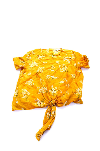 Madewell Splendid Womens Yellow Floral Silk Short Sleeve Blouse Top Size S Lot 3