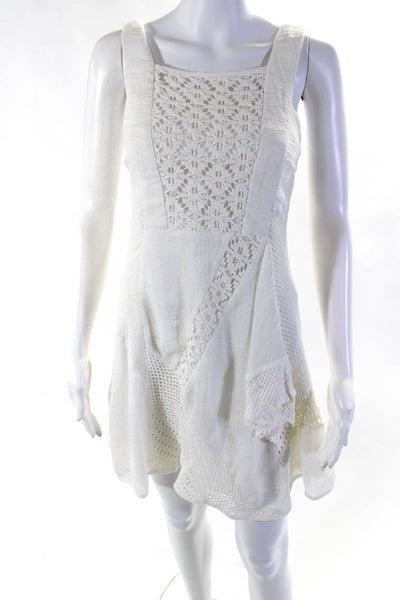 Nanette Lepore Womens Mesh Cotton Sleeveless Ruffled A-Line Dress White Size 2