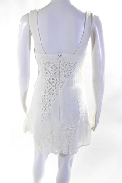 Nanette Lepore Womens Mesh Cotton Sleeveless Ruffled A-Line Dress White Size 2