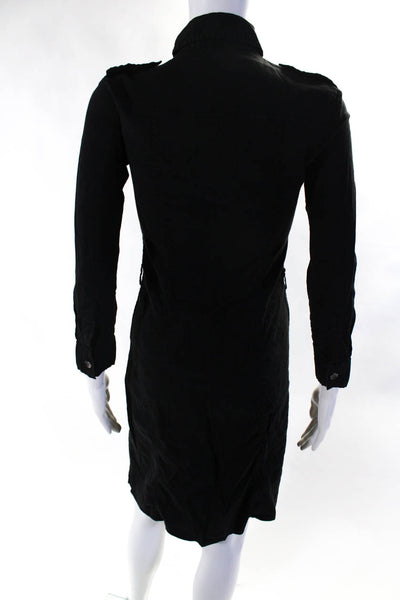 Theory Womens Linen Collared Button Up Long Sleeve Shirt Dress Black Size 0