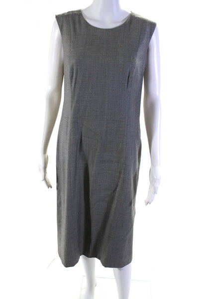 Escada Womens Wool Woven Sleeveless Zip Up Knee Length Shift Dress Gray Size 40