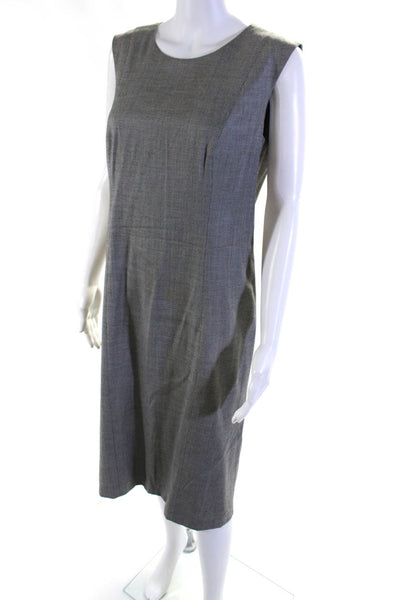 Escada Womens Wool Woven Sleeveless Zip Up Knee Length Shift Dress Gray Size 40