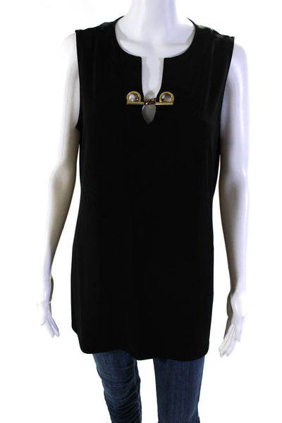 Michael Michael Kors Womens Knit Toggle Sleeveless Blouse Top Black Size L