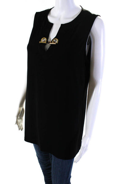 Michael Michael Kors Womens Knit Toggle Sleeveless Blouse Top Black Size L