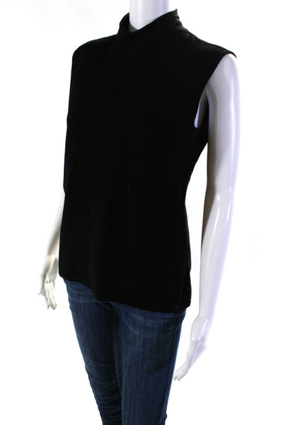 Escada Womens Wool Knit Mock Neck Button Up Sleeveless Sweater Top Black Size 40