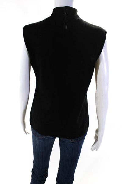 Escada Womens Wool Knit Mock Neck Button Up Sleeveless Sweater Top Black Size 40